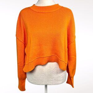 Cropped Ribbed Sweater Orange Cotton Blend Size Small
